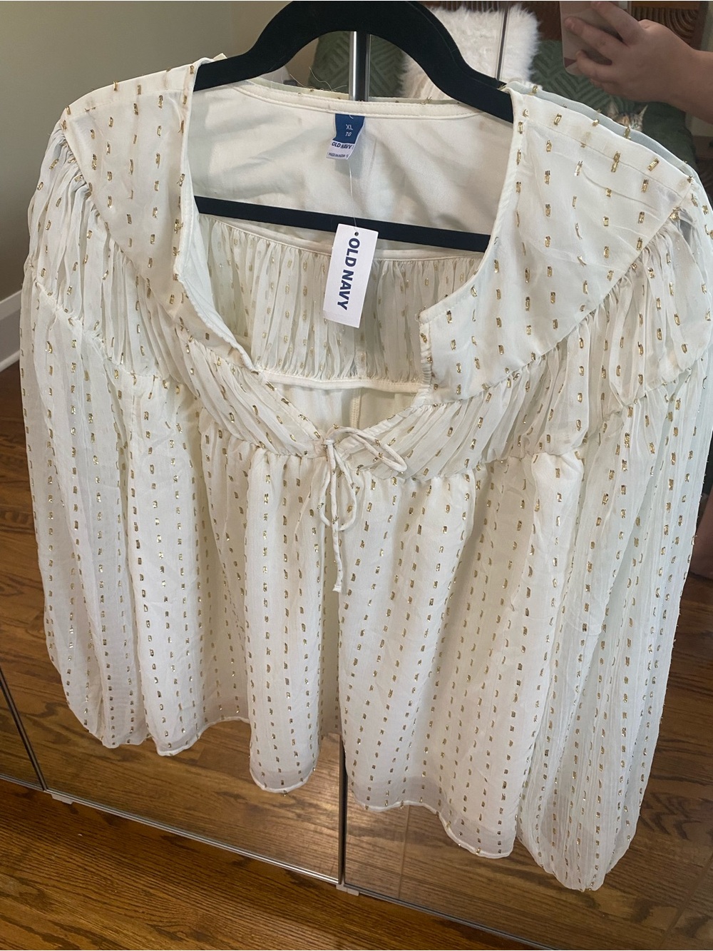 Old Navy Cream Blouse with Gold Dot Detail